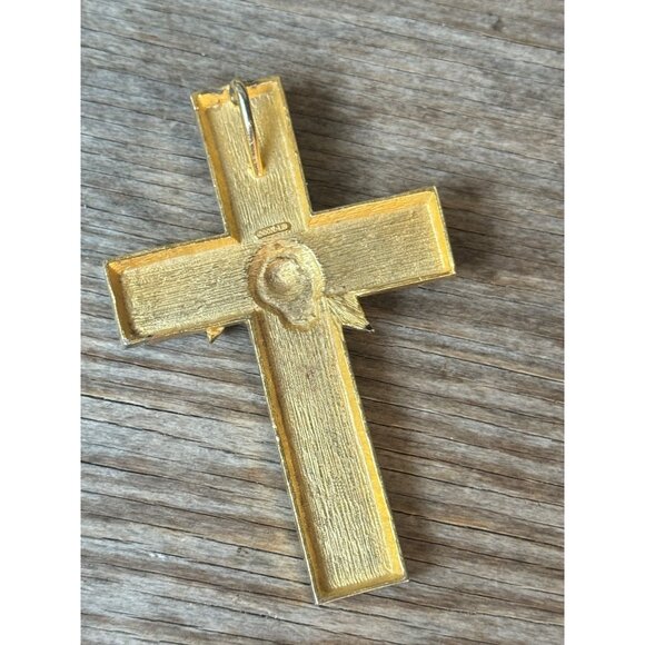 Vintage Gold-Tone Cross Pendant With Red Rose & Leaf Detailing - Don-Lin Religio - Picture 6 of 6